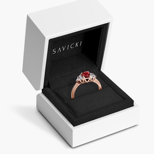 Pierścionek zaręczynowy Fairytale: różowe złoto, rubin